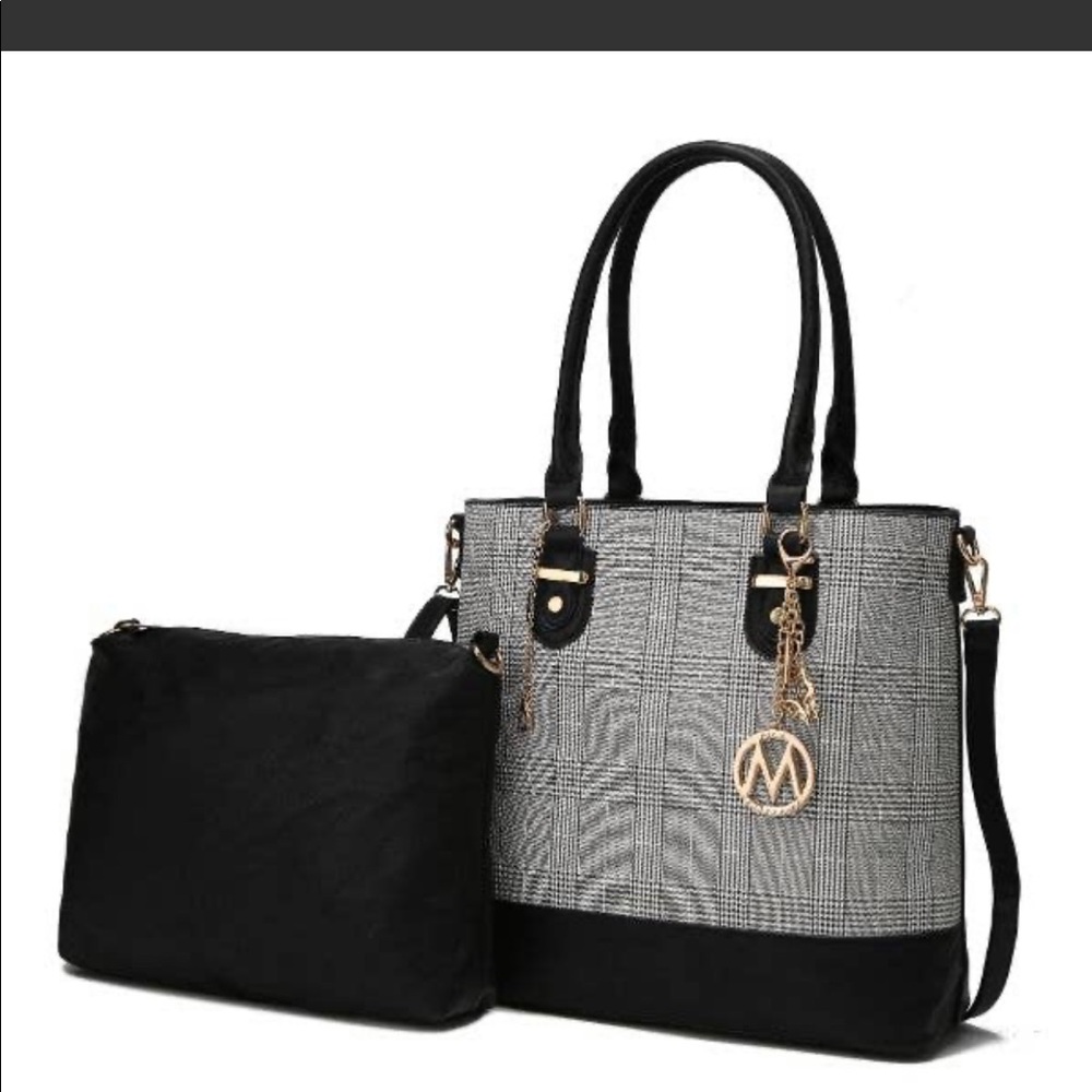 NWT MKF Black Plaid Tote With Crossbody Bag